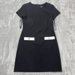 Tommy Hilfiger Scuba Crepe Two-pocket Shift A-Line Dress Womens 8 Black Back Zip
